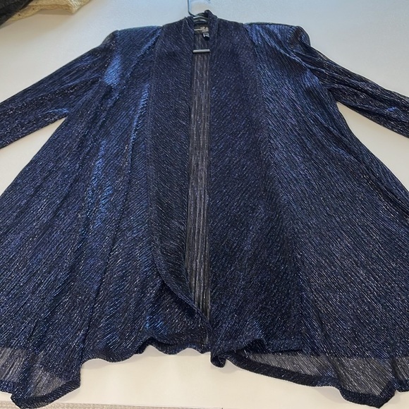 R & M Collection Blue Metallic Open Waterfall Cardigan 3/4 Sleeve Size 12 - Picture 12 of 12